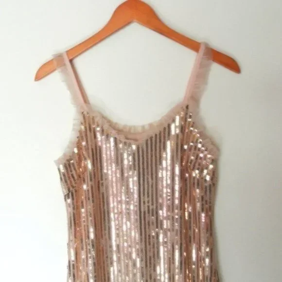 SEE THE SHADES Ruffle Trim Sequined Midi Dress S - Picture 5 of 11